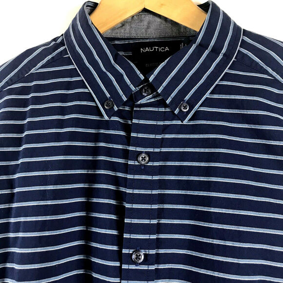 Nautica Mens LS Horizontal Striped Shirt Classic Fit Blue Sz Large $69.50 - Picture 1 of 5